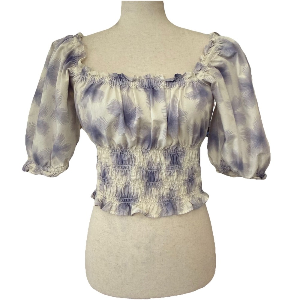 Levi's Tilly Smocked Blouse MEDIUM Starburst Cool Dusk Milkmaid Top Cottagecore‎ - Picture 3 of 11